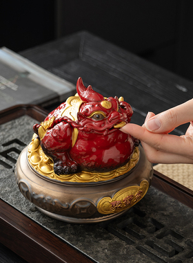 金蟾招财陶瓷摆件黄铜三足金蝉蟾蜍聚宝盆办公室酒柜店铺开业礼品