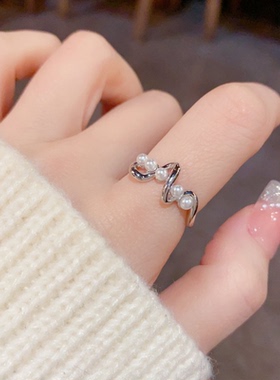 轻奢波浪珍珠高级感戒指