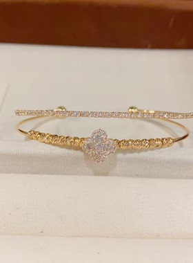 四叶草多层满锆手镯精致手环