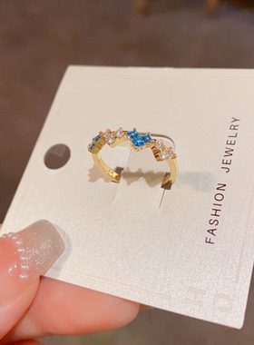 轻奢蓝色爱心高级感戒指