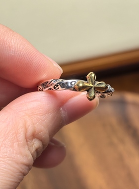 小众设计复古做旧开口涂鸦十字架爱心戒指