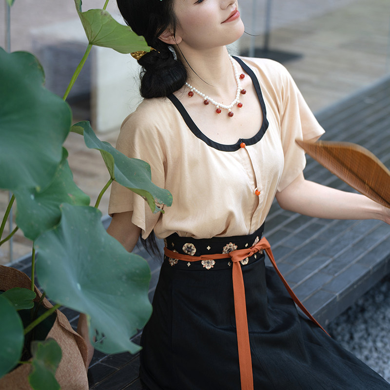 瞳莞汉服椒花颂夏季女鸡心领半袖短衫齐腰九片裙百搭显瘦亲肤新品,淘宝优惠券,粉丝福利购,淘宝优惠卷