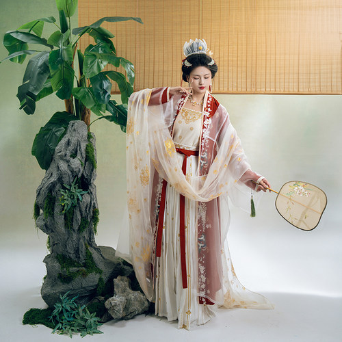 瞳莞设计花月侬歌乐图印金刺绣直领对襟窄袖长褙子百迭裙汉服女 - 图2