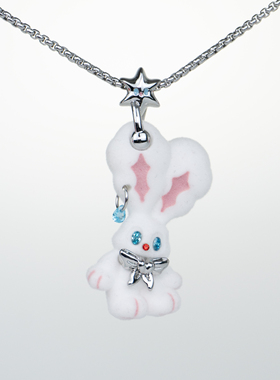 电子糖部x[Ribby]植绒兔子眼泪星星戒指项链植绒白粉色可爱甜酷