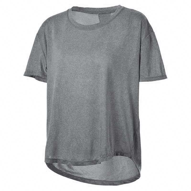 宽松短袖女速干T恤训练瑜伽服夏薄款跑步运动罩衫显瘦高级灰上衣 - 图3