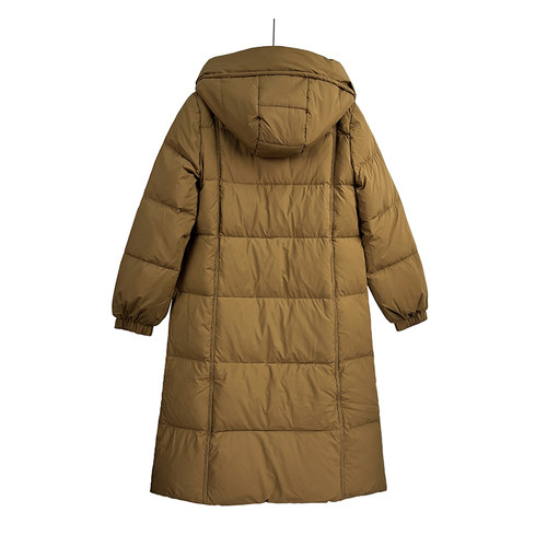 冬季连帽加厚保暖长款鹅绒服过膝防风时尚女士羽绒服 长105cm - 图0
