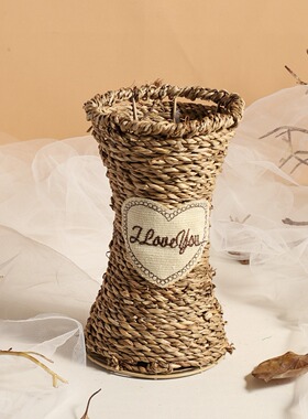 向日葵藤编篮假花客厅餐桌花艺摆件家居装饰塑料花束绢手工藤编