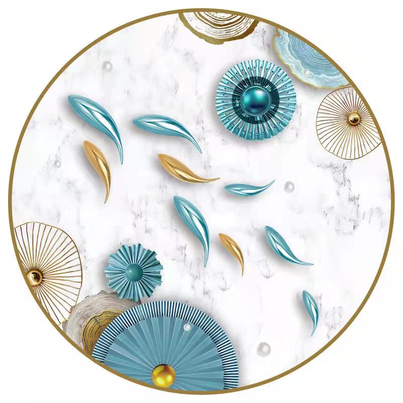 九鱼图玄关装饰画轻奢进门客厅西墙荷花挂画中式过道餐厅圆形聚财 - 图3