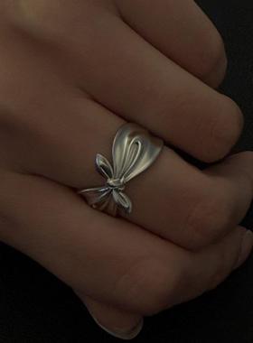 S925银开口蝴蝶结戒指原创设计