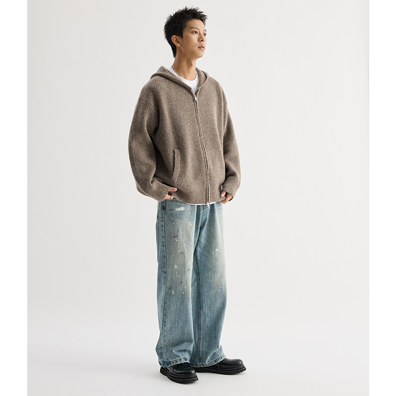 VMCL蓬松软糯羊毛抗起球双拉链连帽毛衣针织衫男女24AW vermicell - 图1