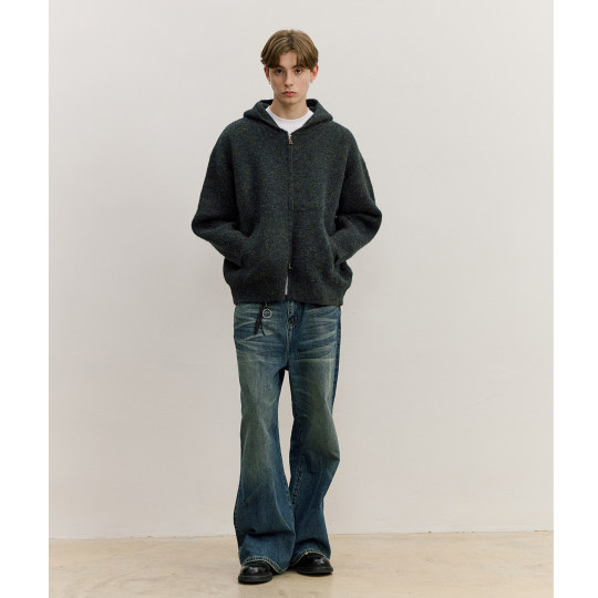 VMCL тяжелый иллюзорный мохеровый свитер в ленивом стиле с двойной молнией и капюшоном, свитер для мужчин и женщин, вермишель