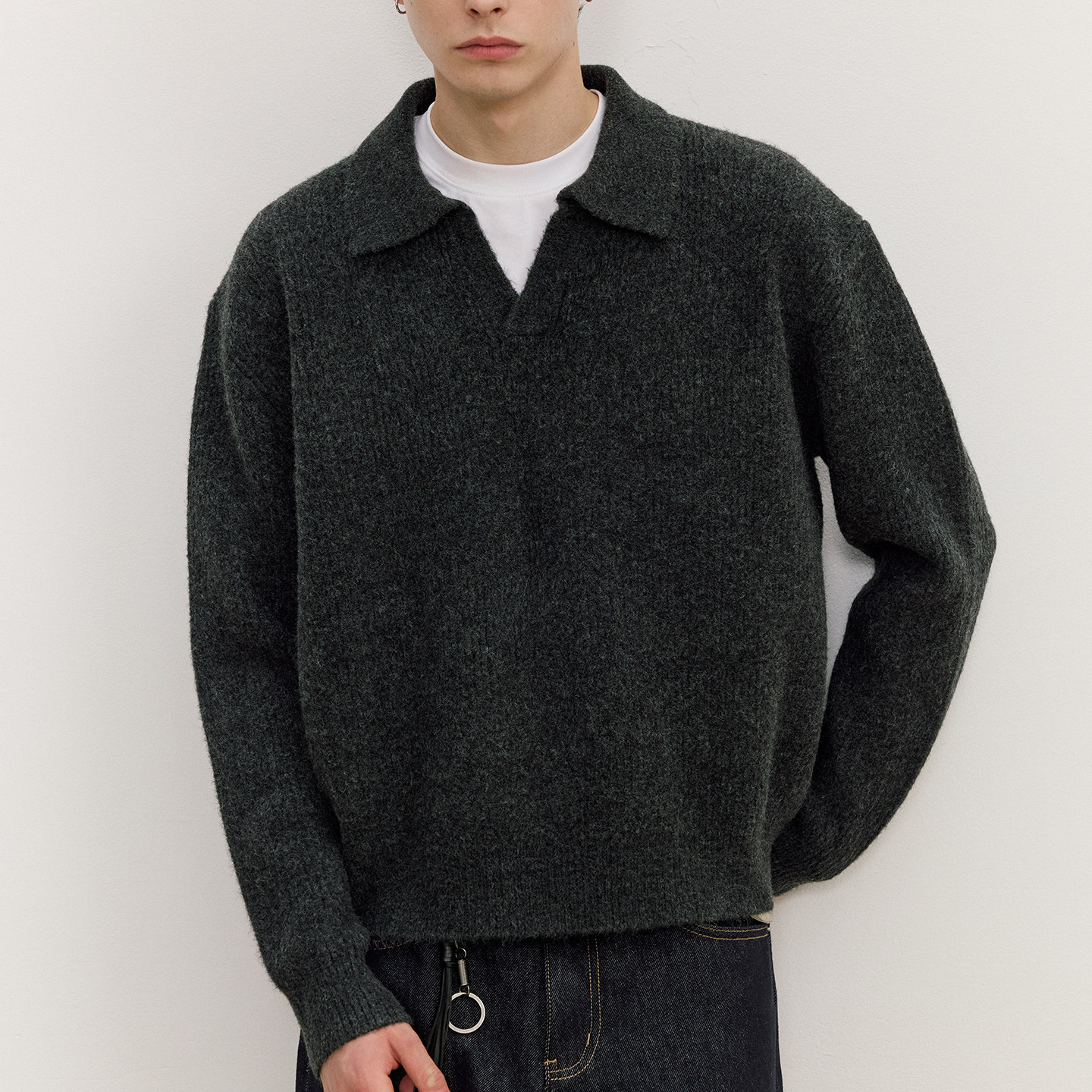 VMCL老钱风海鸥领微落肩羊毛混纺坑条毛衣针织衫男25AW vermicell,淘宝优惠券,粉丝福利购,淘宝优惠卷