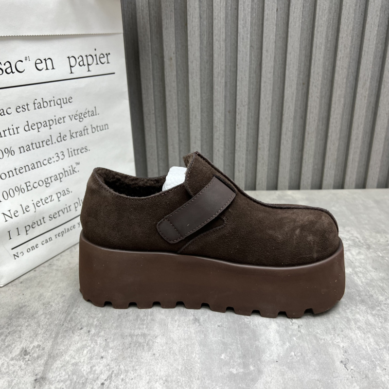 断码处理真皮女鞋2025秋冬款厚底增高深口低帮加绒勃肯鞋女棉鞋 - 图2