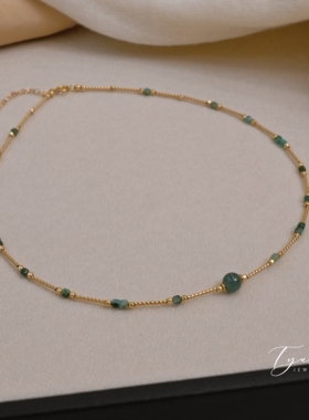 TYUSHA祖母绿翡翠玉珠项链