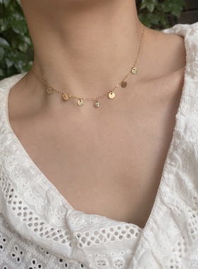 TYUSHA美国14K包金小金片项链