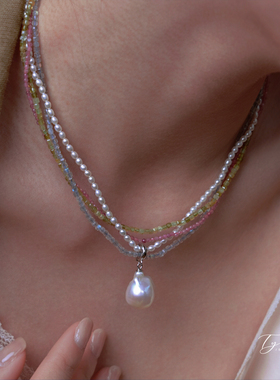 TYUSHA多圈珍珠天然玉石项链