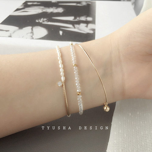 TYUSHA设计 进口天然黑色尖晶石14K注金手链手串施家白水晶超闪女 - 图0