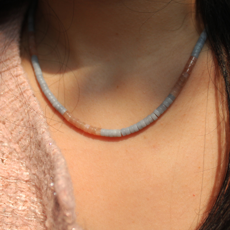 天然太阳石项链女 原创设计颈饰蓝水晶撞色半宝石颈链甜美锁骨链 - 图0