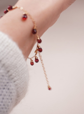 石榴石水滴手链女酒红色彩宝手饰