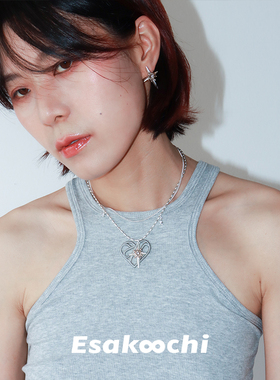 Esakoochi复古系列~哑光银星芒双层叠戴项链小众设计高级感锁骨链