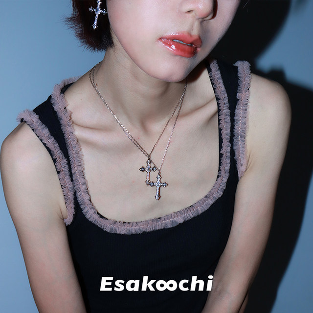 Esakoochi Taboo Series~Original personality trendy and cool cross necklace for women ins dark clavicle chain cold style
