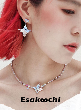 蓝色蝴蝶小众项链女原创设计