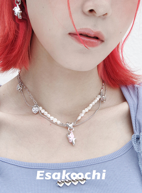 粉色小熊甜酷项链原创设计锁骨链