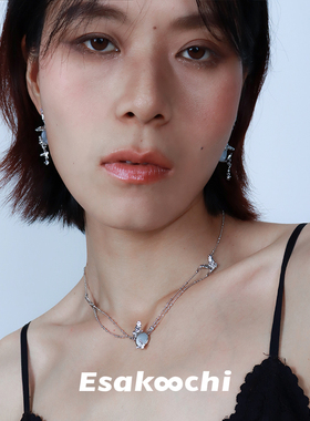 Esakoochi游园戏蝶~小蝴蝶新中式仿猫眼石项链气质高级感锁骨链