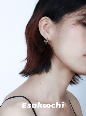 Esakoochi原创不规则C圈爱心肌理耳环女小众设计s925银针耳饰
