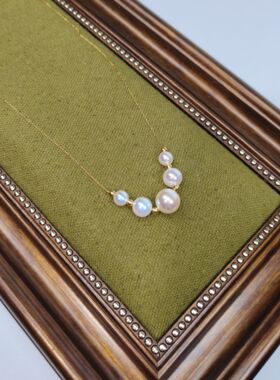 微笑链施家水晶珍珠钛钢项链镀18k奢华品质可调节保色持久