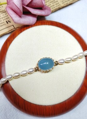 天然淡水珍珠手工绕线手链 海蓝宝月光石榴水晶 简约百搭2023新款