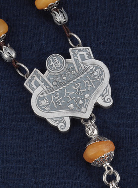 原创复古毛衣链纯银蜜蜡国潮汉风