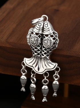 纯银双鱼女士民族风汉风旗袍饰品