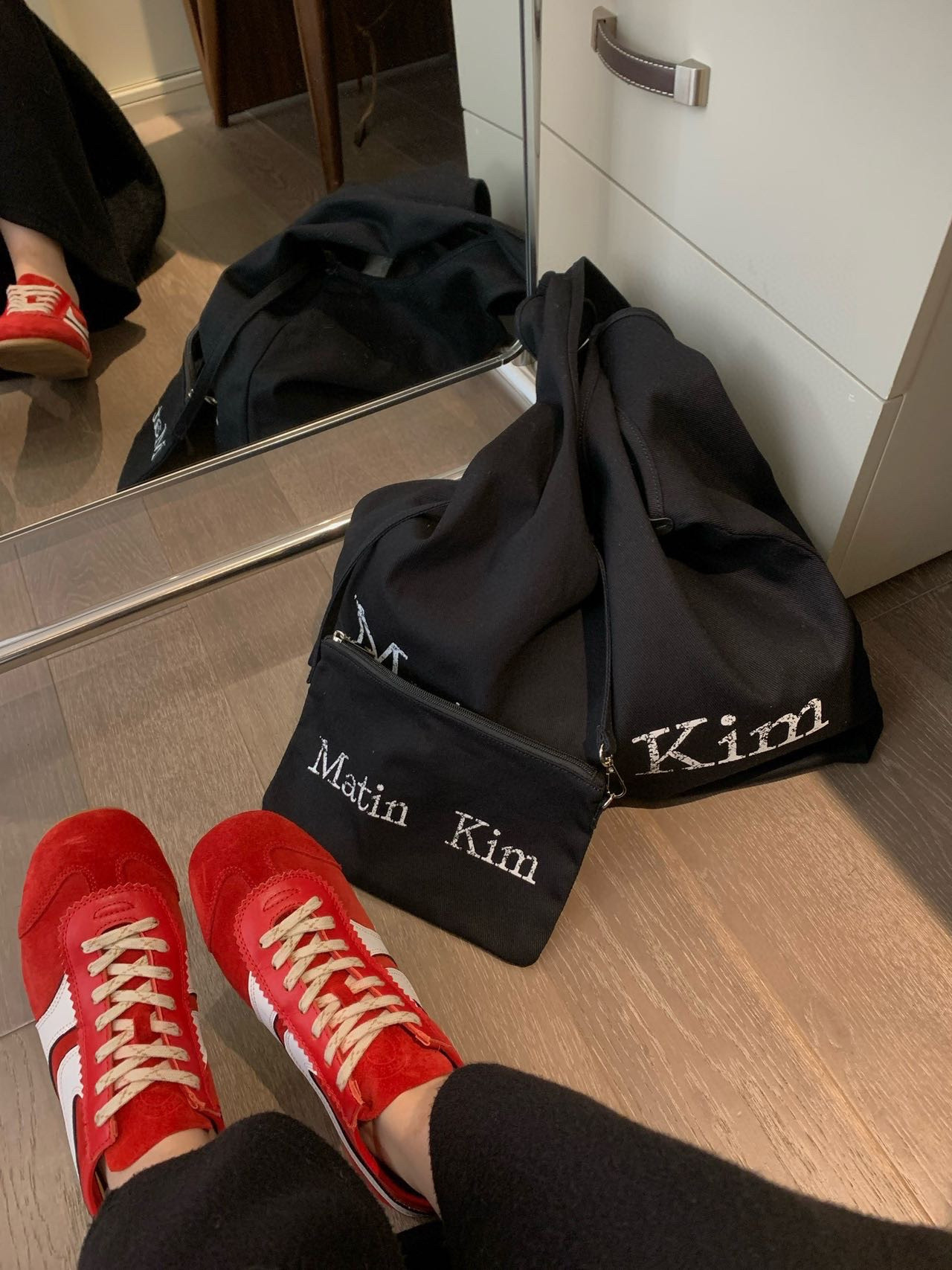 韩国小众matinkim字母裂纹帆布包大容量托特包通勤子母包购物袋,淘宝优惠券,粉丝福利购,淘宝优惠卷