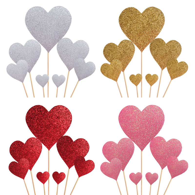 大红色爱心生日插牌派对插旗婚礼甜品台七夕情人节蛋糕装饰插件