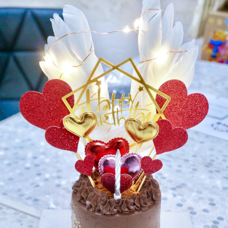 大红色爱心生日插牌派对插旗婚礼甜品台七夕情人节蛋糕装饰插件