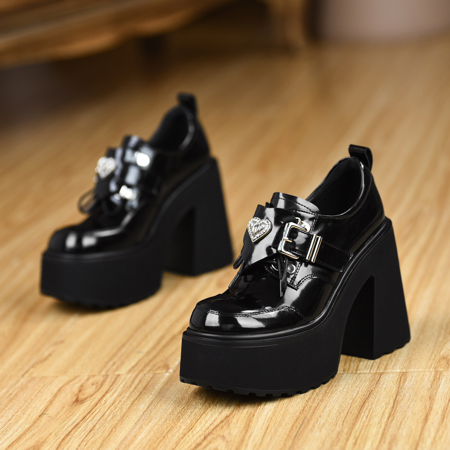 misili魔术贴粗跟单鞋12cm高跟鞋2025秋季新款系带防水台厚底女鞋,淘宝优惠券,粉丝福利购,淘宝优惠卷