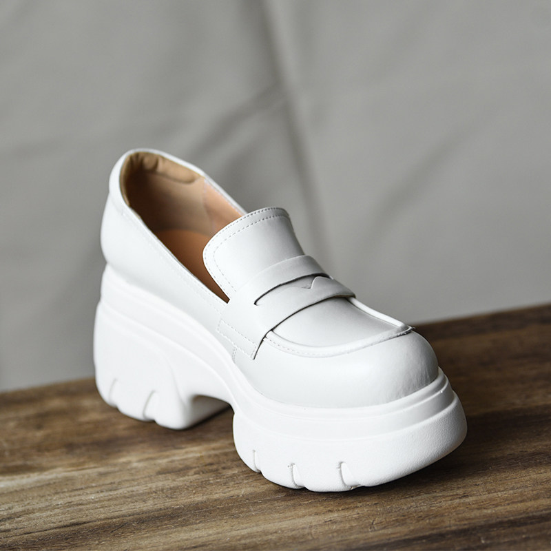 misili 乐福鞋粗跟单鞋8.2cm圆头高跟鞋2026春季新款厚底真皮女鞋,淘宝优惠券,粉丝福利购,淘宝优惠卷