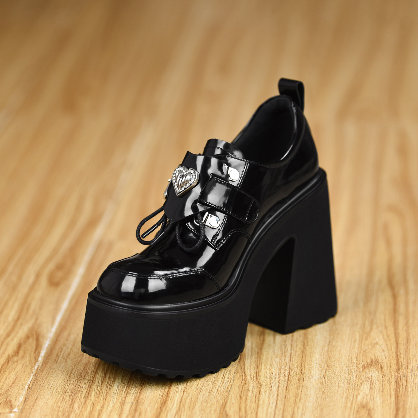 misili魔术贴粗跟单鞋12cm高跟鞋2025秋季新款系带防水台厚底女鞋,淘宝优惠券,粉丝福利购,淘宝优惠卷