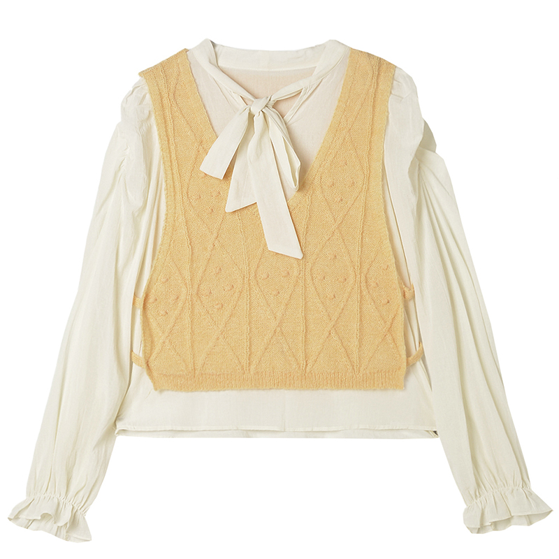 AM0U0002针织马甲+套头长袖衬衫两件套装女8.12秋-图3