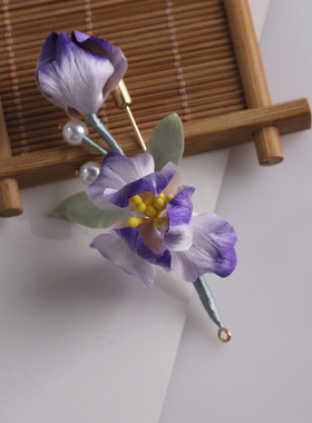 送妈妈新年礼物手工非遗绒花大衣毛衣胸针女旗袍佩饰鸢尾花饰品