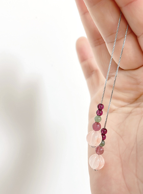 天然石南红碧玺耳环925银镀金耳线轻奢小众不掉色女简约高级感