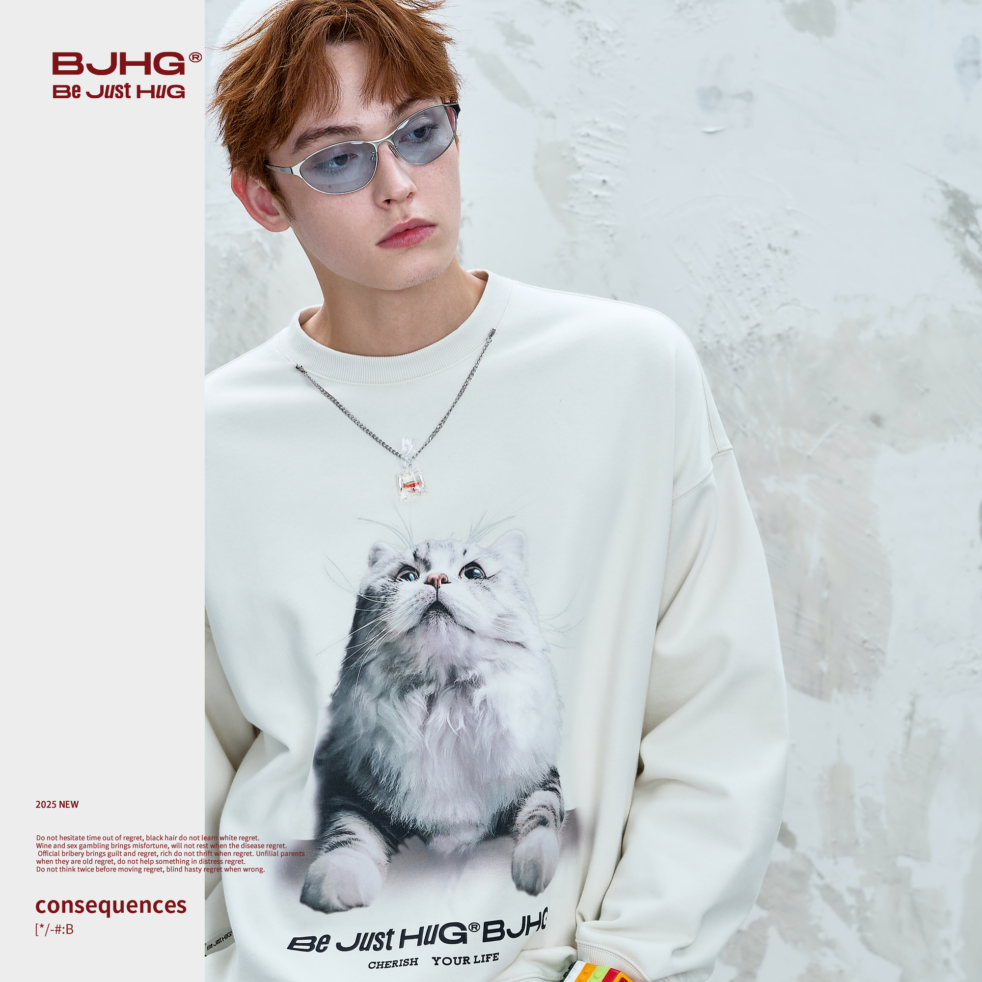 BJHG不计后果复古小猫卫衣男款秋季美式暖皮恒温情侣长袖打底衫女 - 图0