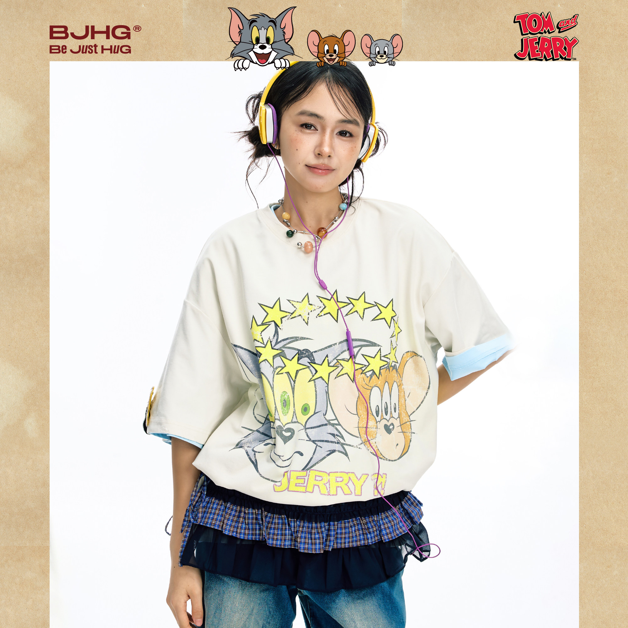 【猫和老鼠联名】 BJHG不计后果美式做旧短袖t恤男款夏季速干半袖,淘宝优惠券,粉丝福利购,淘宝优惠卷