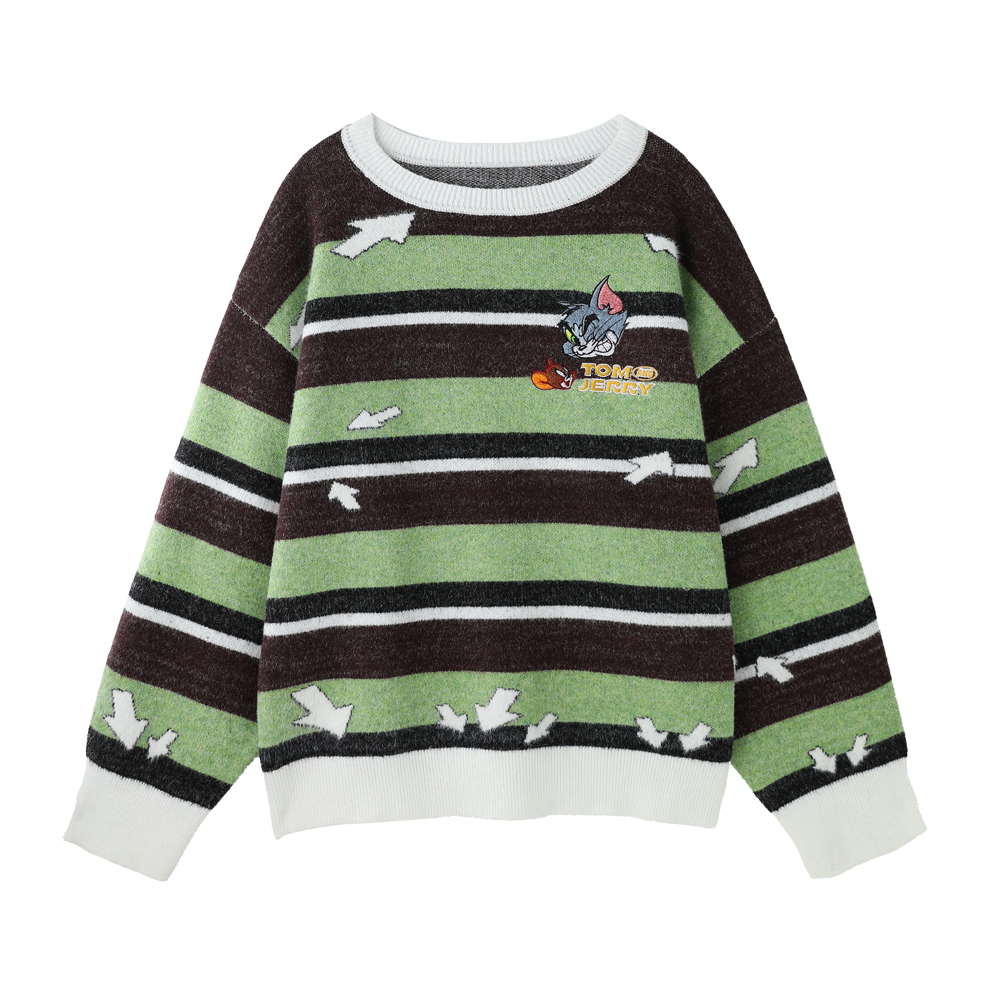 【猫和老鼠联名】BJHG不计后果条纹毛衣男秋冬季情侣装羊毛针织衫 - 图3