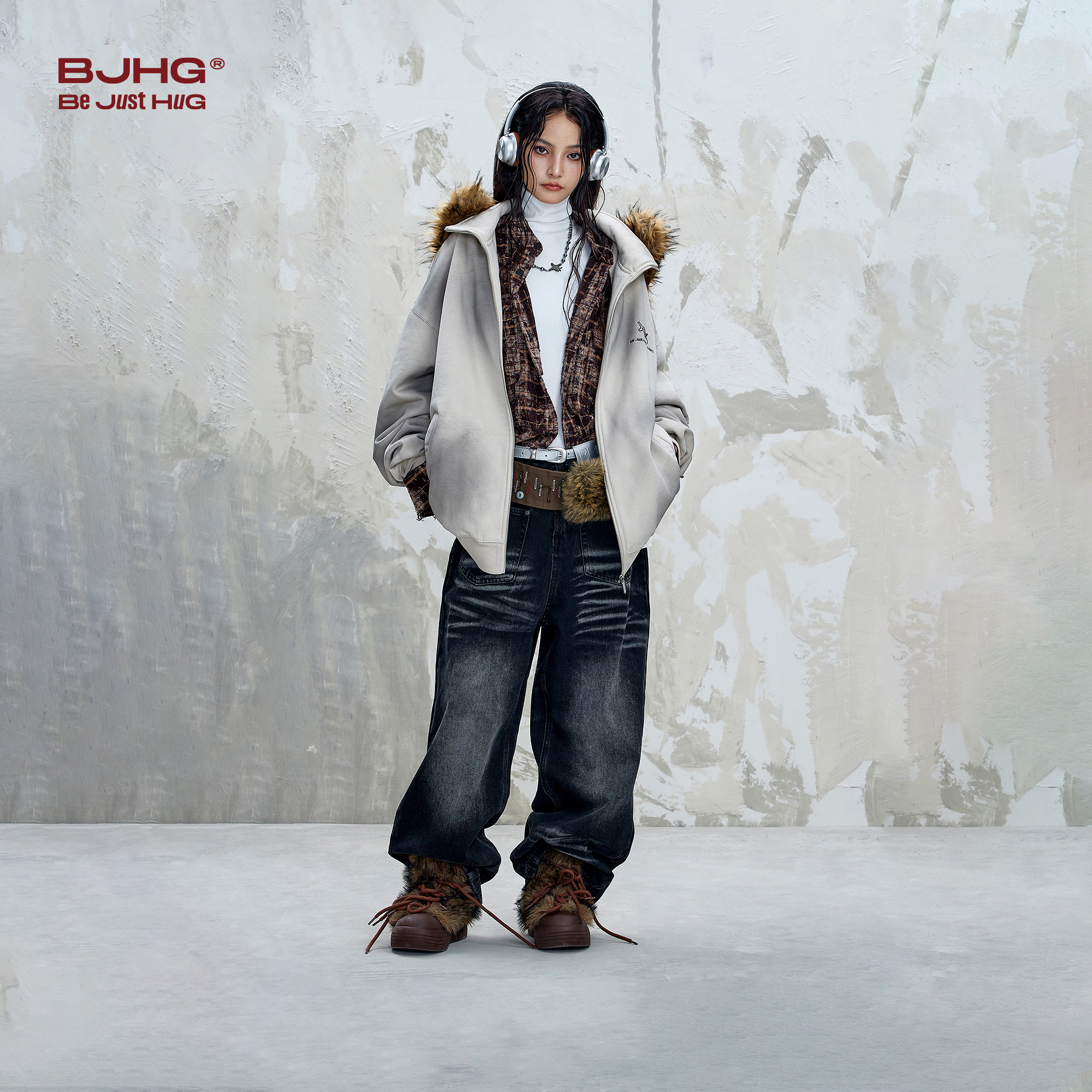 BJHG不计后果暖皮卫衣外套男款秋季美式喷染可拆卸毛领夹克外套女,淘宝优惠券,粉丝福利购,淘宝优惠卷