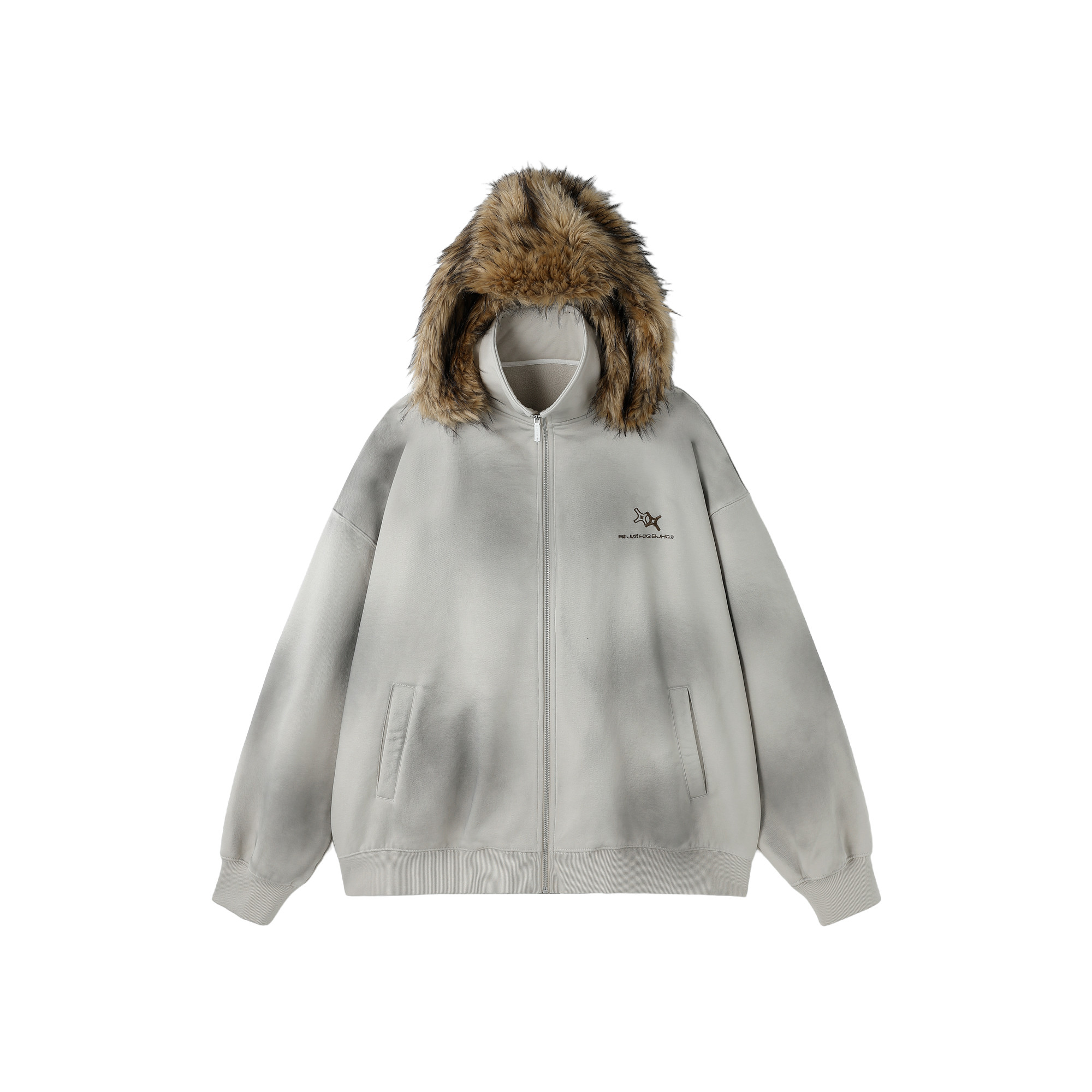 BJHG不计后果暖皮卫衣外套男款秋季美式喷染可拆卸毛领夹克外套女,淘宝优惠券,粉丝福利购,淘宝优惠卷