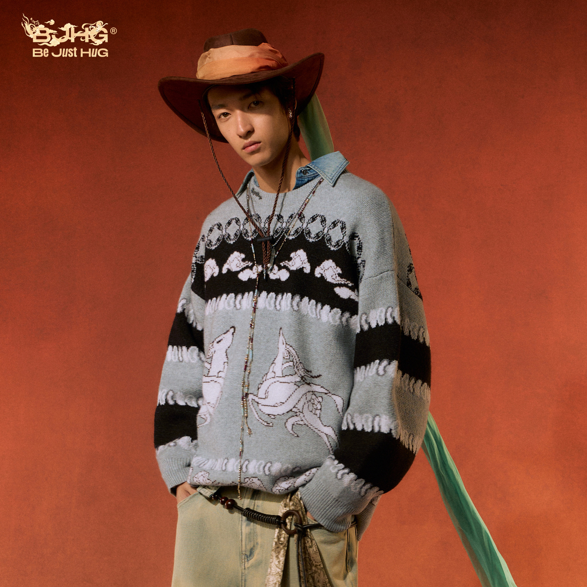 【新年款】BJHG不计后果红色毛衣男款秋冬季设计感套头针织毛衣女,淘宝优惠券,粉丝福利购,淘宝优惠卷