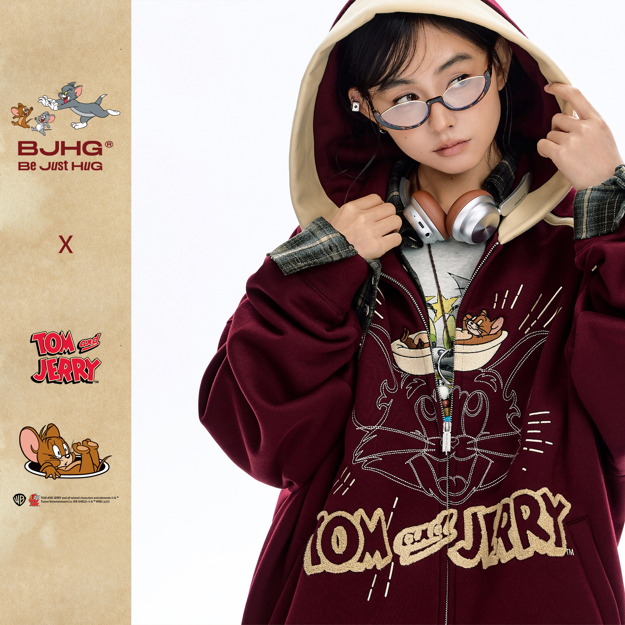 【猫和老鼠联名】BJHG不计后果美式连帽卫衣男春撞色情侣装外套女,淘宝优惠券,粉丝福利购,淘宝优惠卷