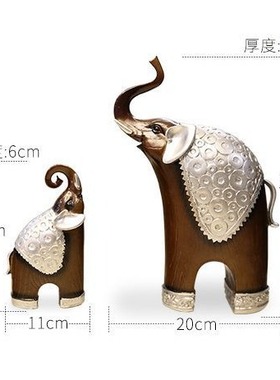 新中式大象母子玄关桌面装饰摆件